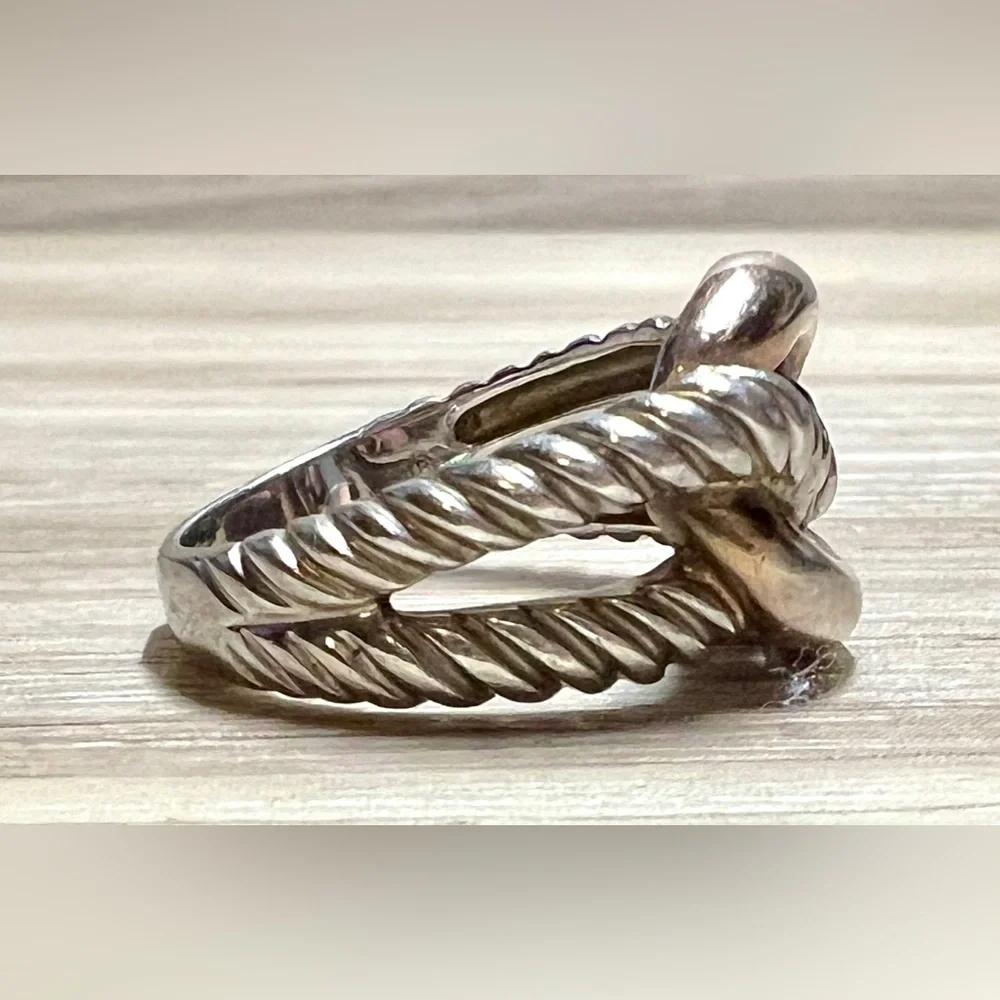 Designer Signed (B) Sterling Silver & Gold Wash Two Tone Twisted Cable Link Ring